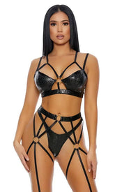 Black Thats My Spot Cheetah Print Three Piece Lingerie Areous